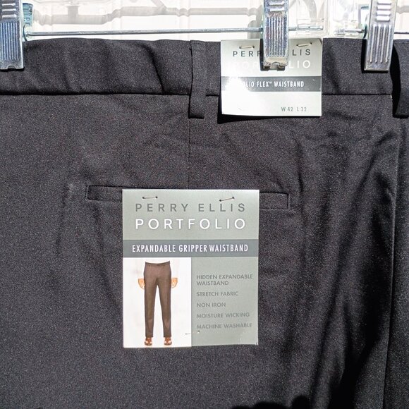 PERRY ELLIS Dress Pants Mens 42 x 32 Black Slacks Folio Flex Waistband Portfolio - Picture 6 of 15